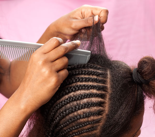 hair braiding in progress